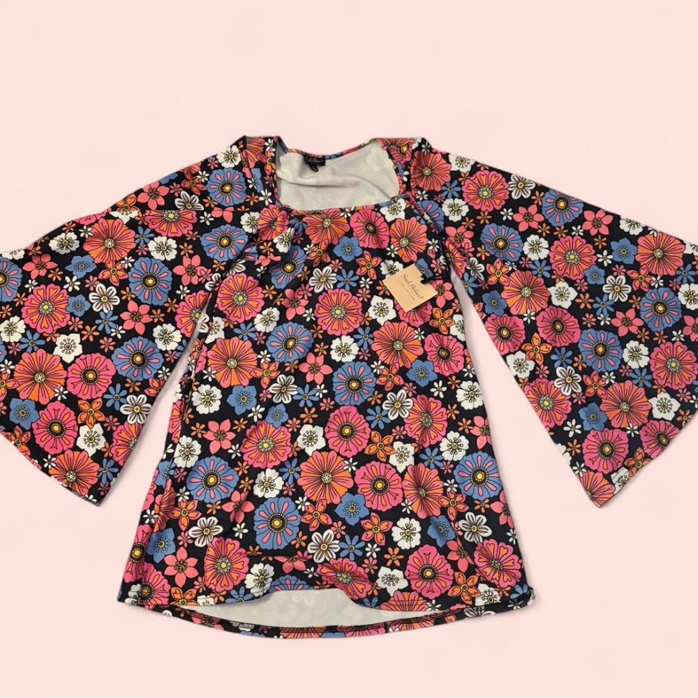Unique Vintage Floral Mini Dress - Black, Pink, Blue